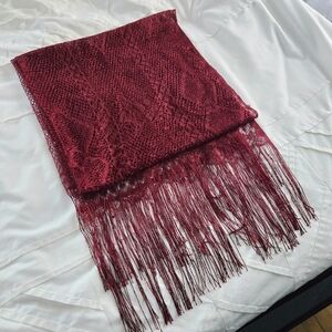Vintage Burgundy Wine Red Lacy Fringe Scarf